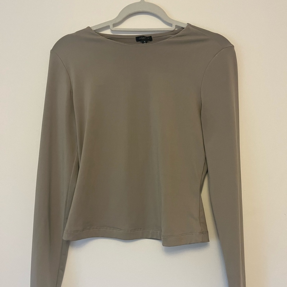 Dynamite Form-Fitted Long Sleeve Cropped Top - Taupe | Size M - Picture 2 of 8